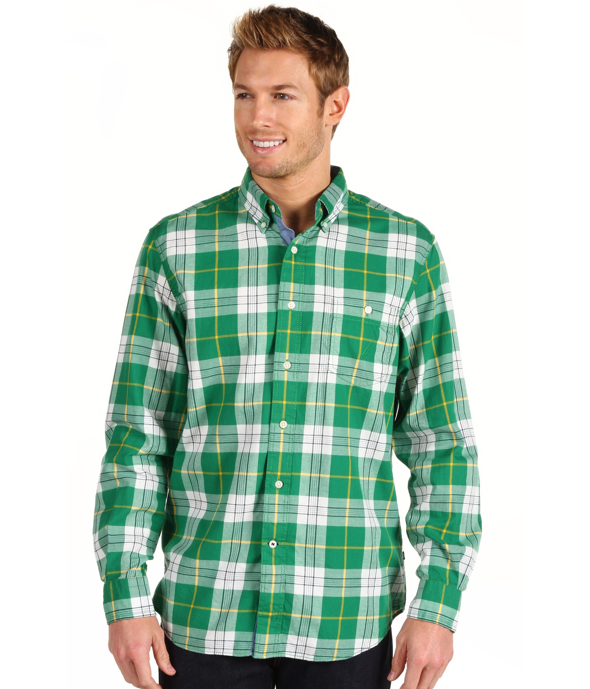 nautica l s large twill plaid shirt $ 48 99