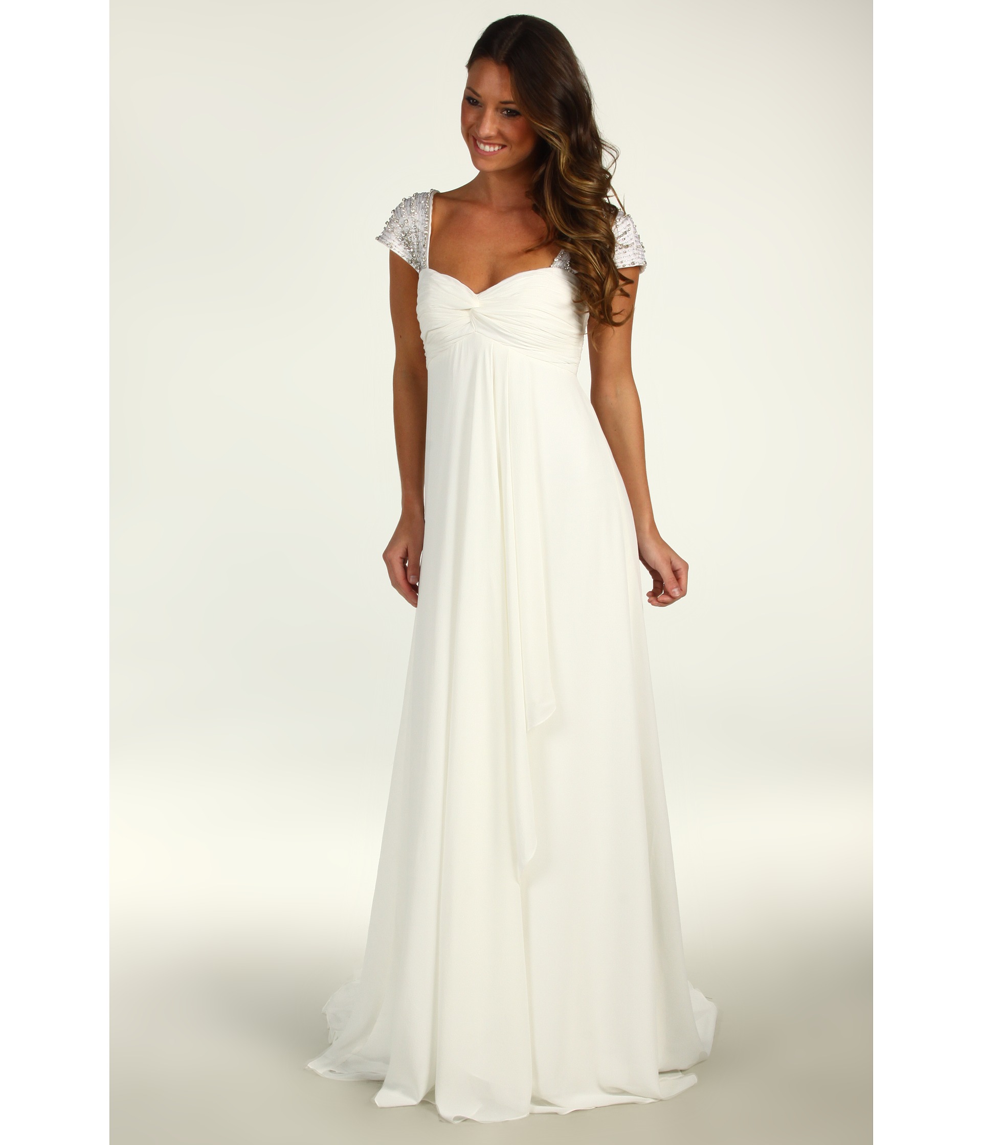 Nicole Miller Chiffon Gown With Embellished Cap Sleeves $1,695.00 